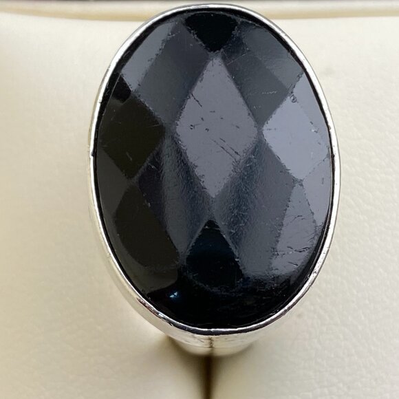 Charles Albert Black Onyx .950 Fine Silver Modernist 1" Ring Sz. 8.5 Thick Band - Picture 7 of 13